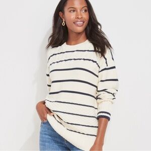 Vineyard Vines Cotton/Wool blend Cream Sweater with Navy Stripes